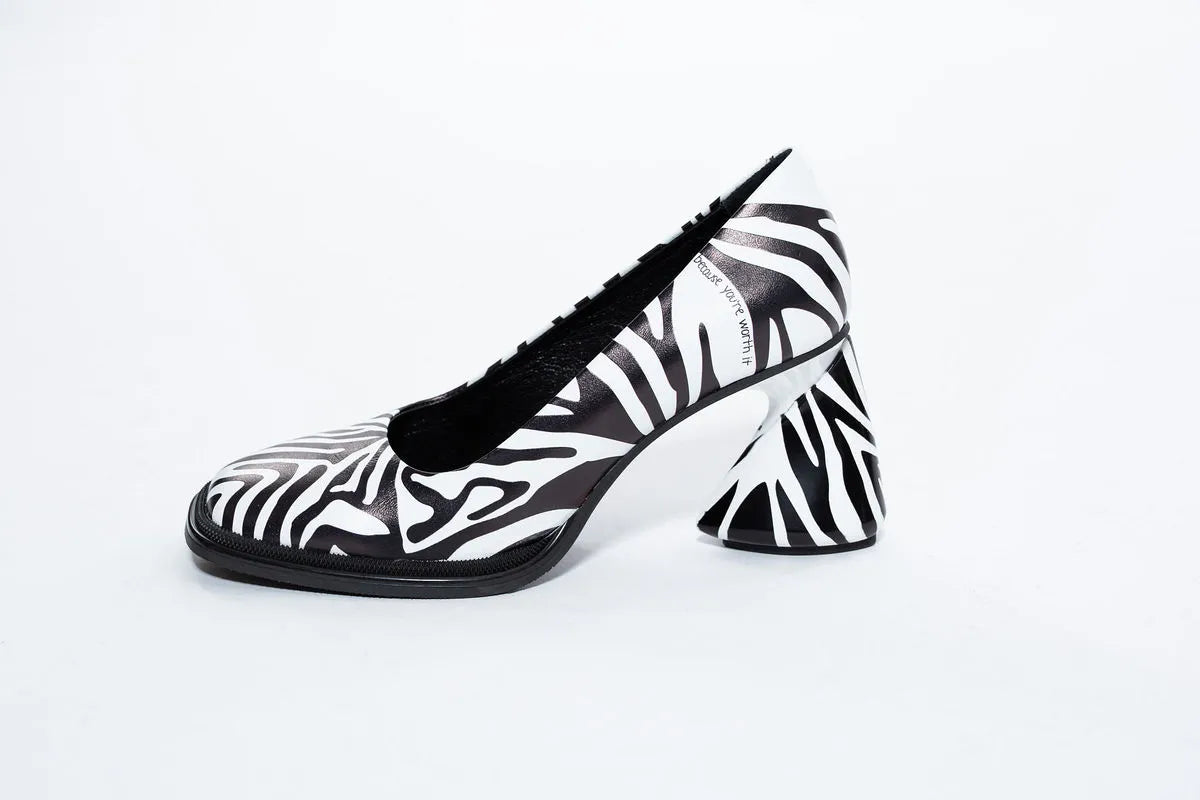 Pantofi din piele naturala,imitatie zebra