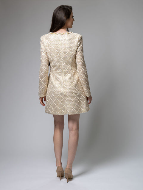Square Neck Dress with Pearls