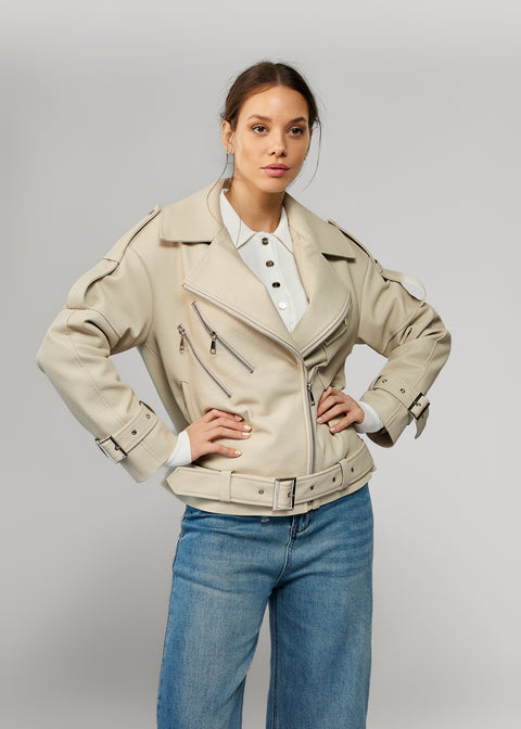 Leather Jacket with Detachable Fur Trim