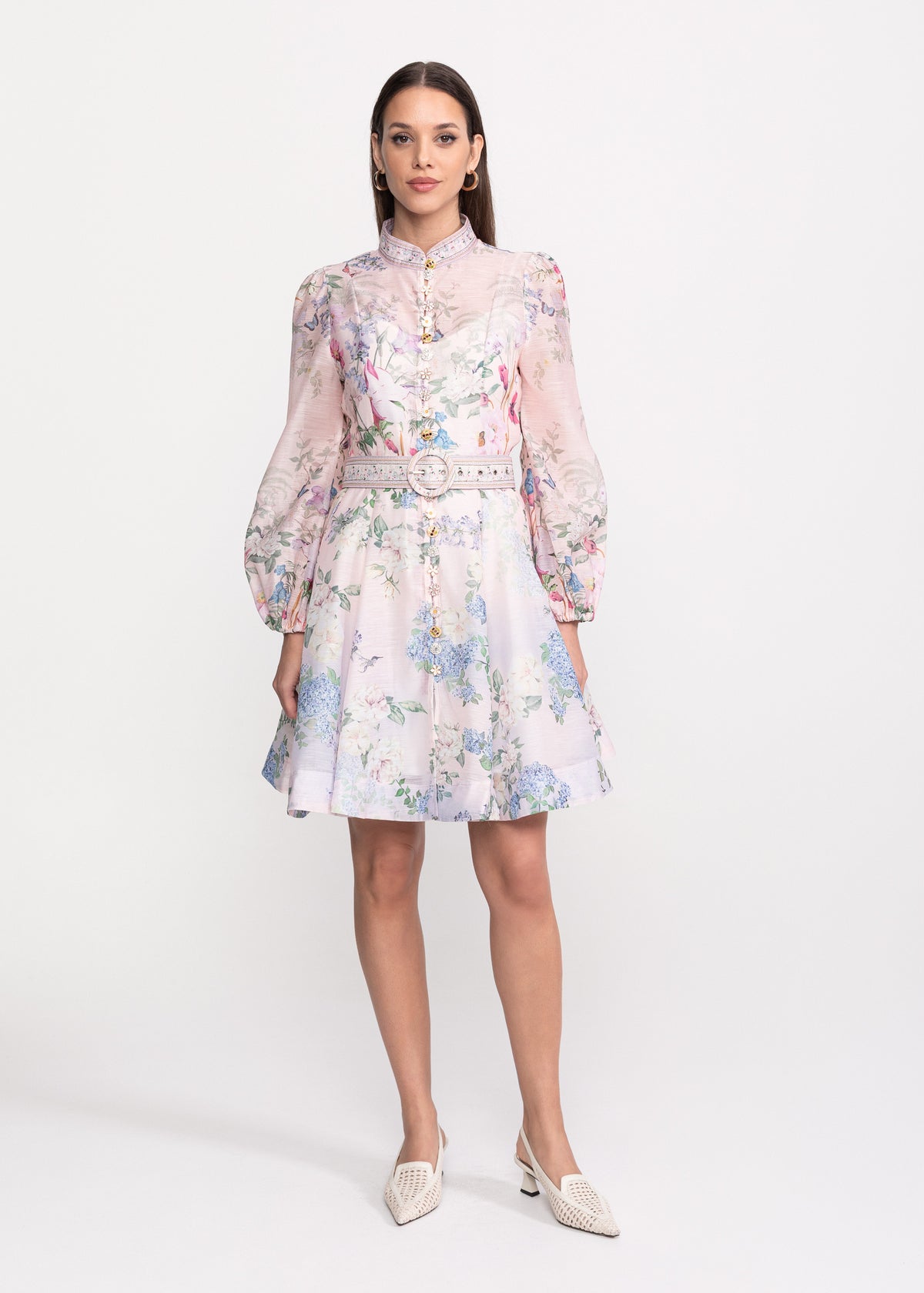 Rochie cu imprimeu floral si curea in talie