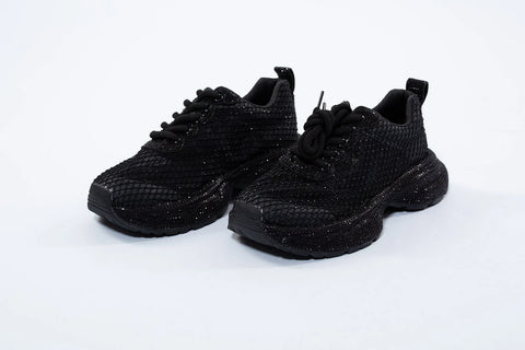 Adidași negri cu efect piele de reptilă și glitter fin – All Black Luxe – AnnaLaFaet