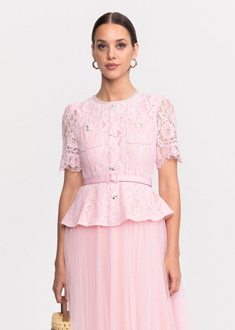 Rochie Midi eleganta din dantela si tulle