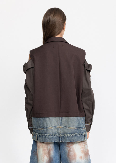 Sacou cu detalii contrastante pe maneci si insertie din denim