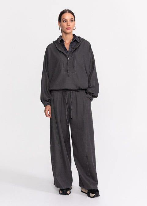 Bluza casual din bumbac cu gluga si fermoar frontal