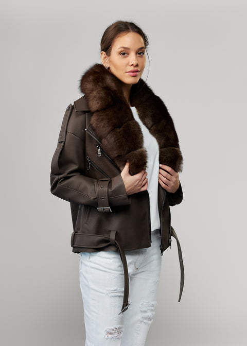 Leather Jacket with Detachable Fur Trim