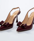 Pantofi maro din lac cu fundă decorativă și toc gros de 8 cm – eleganță retro AnnaLaFaet