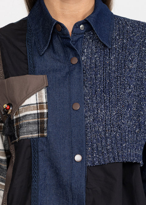 Camasa Lunga Denim cu design eclectic