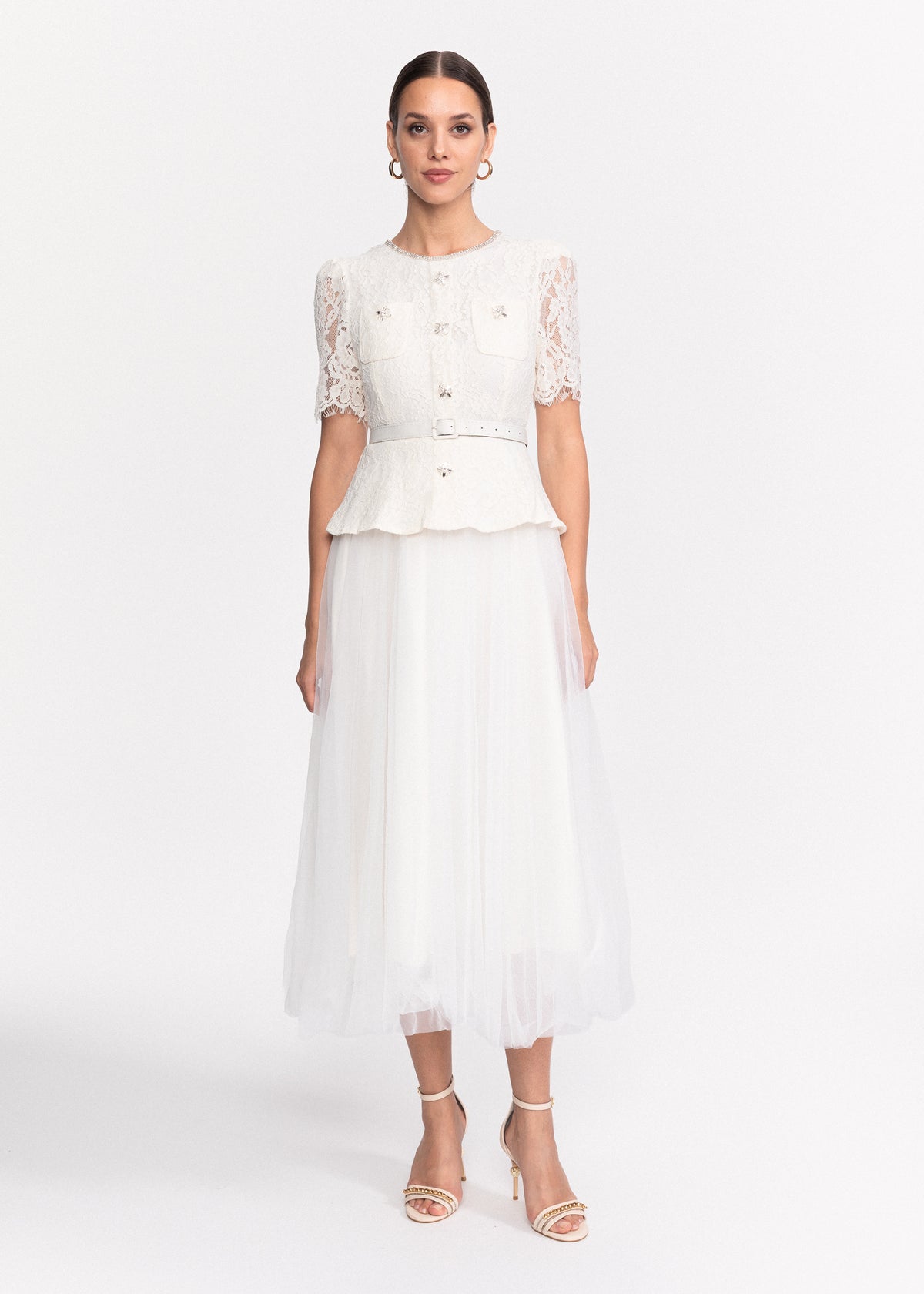 Rochie Midi eleganta din dantela si tulle