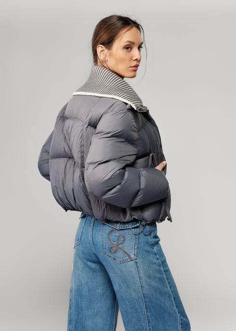 Puffer Jacket with Knit Collar