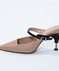 Pantofi Mule nude cu toc 7 cm Annalafaet din piele naturală și aplicații metalice