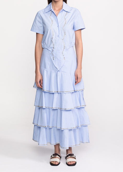 Crystal-Embellished Top and Skirt Set