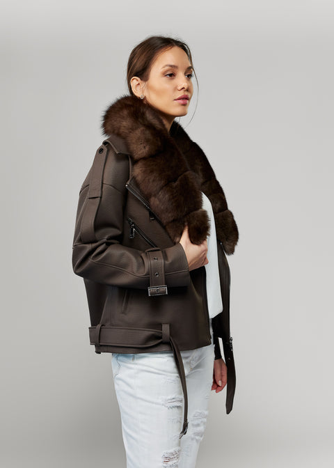 Leather Jacket with Detachable Fur Trim