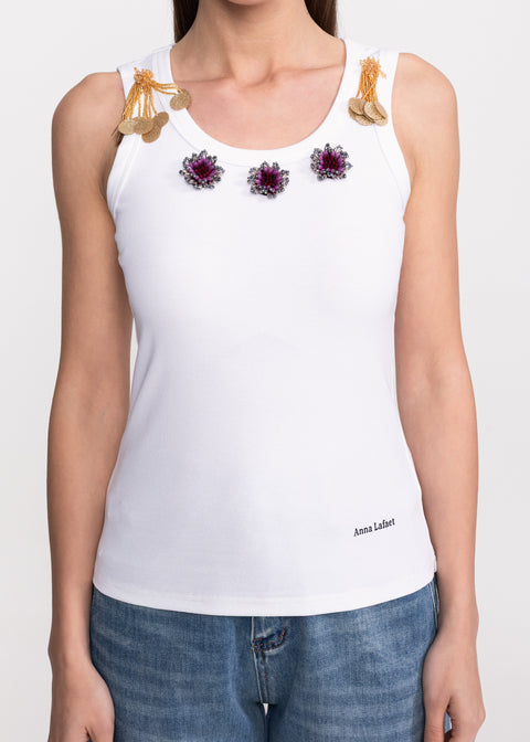 Tank Top with Floral Embellishments