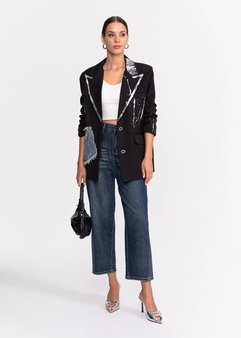 Sacou cu buzunare din denim si detalii artistice pictate Original Design