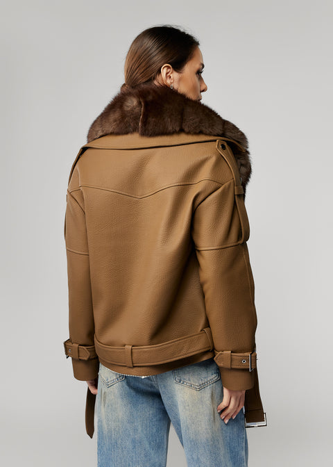 Leather Jacket with Detachable Fur Trim