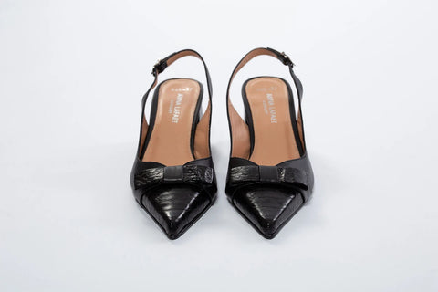 Pantofi eleganți negri cu fundiță și vârf ascuțit – toc 6 cm AnnaLaFaet