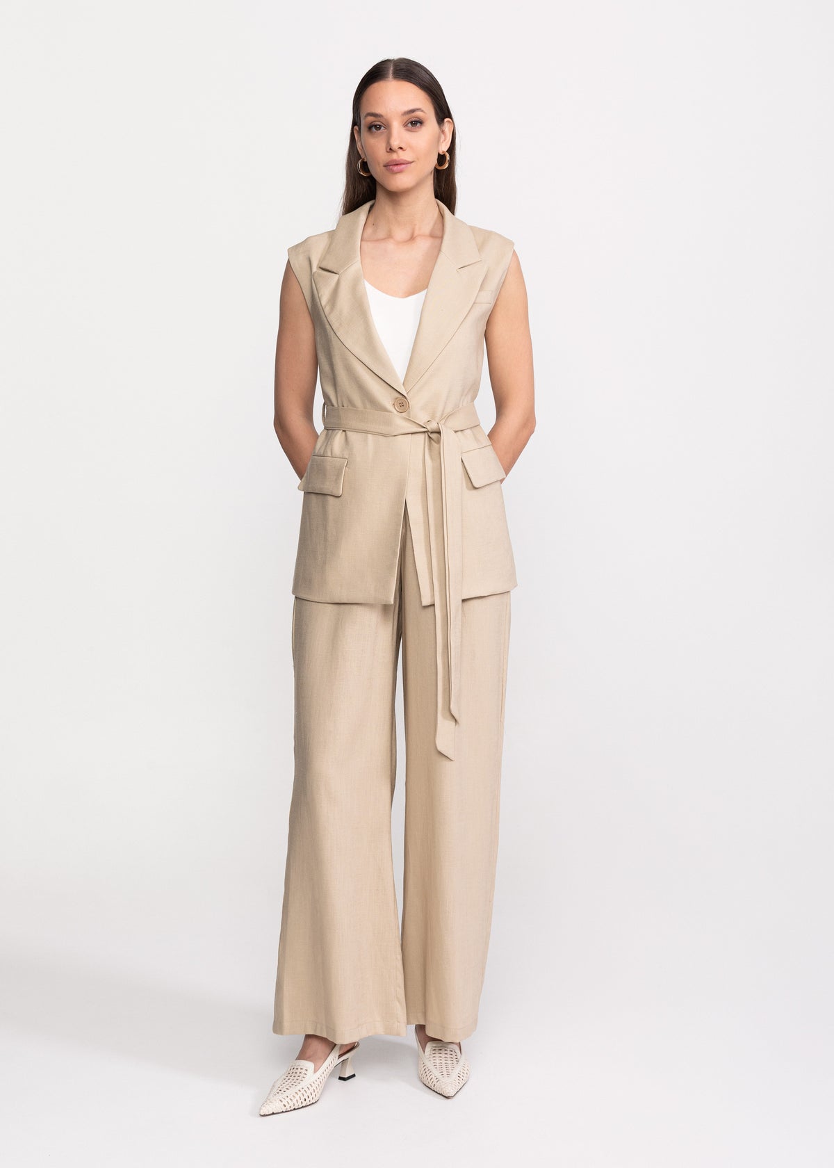 Linen Set with Vest and Wide-Leg Trousers