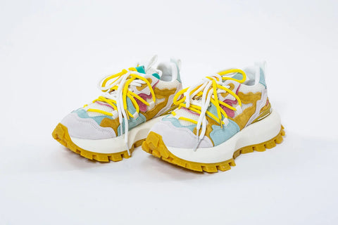 Adidași din Piele Naturală Multicoloră Aqua și Galben