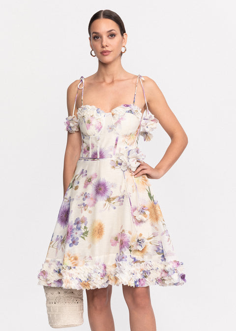Rochie Scurta cu imprimeu floral si bretele subtiri ajustabile