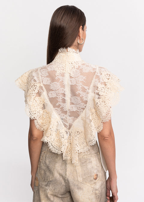 Top din dantela cu volane delicate
