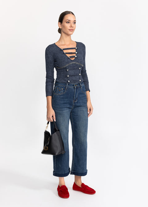 Bluza cambrata cu decolteu in V si benzi  5085