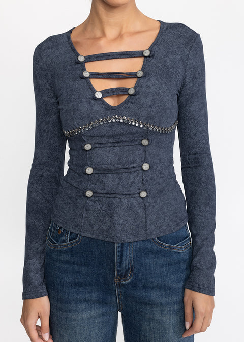 Bluza cambrata cu decolteu in V si benzi  5085
