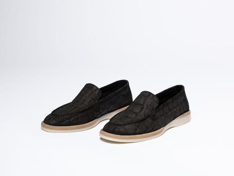 Croc-Textured Leather Loafers