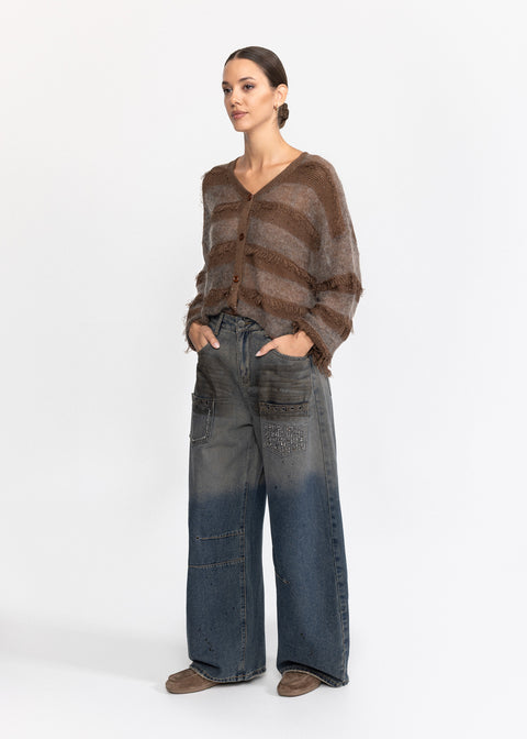 Blugi din denim cu buzunare decorate