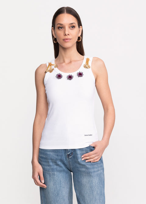 Tank Top with Floral Embellishments