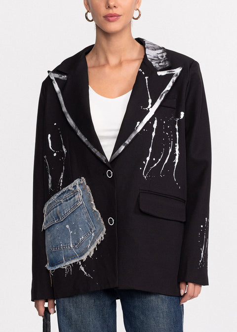 Sacou cu buzunare din denim si detalii artistice pictate Original Design