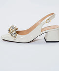 Pantofi damă ivoar din piele lăcuită cu accesorii din cristal – Stil și rafinament la fiecare pas