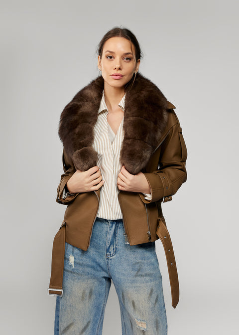 Leather Jacket with Detachable Fur Trim