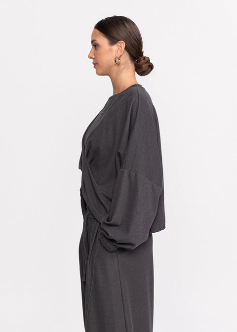 Bluza casual din bumbac cu suprapunere frontala