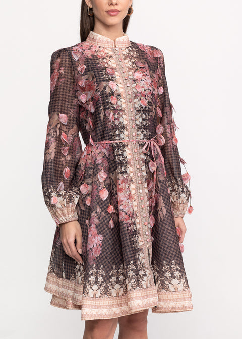 Rochie cu imprimeu floral vintage si cordon in talie
