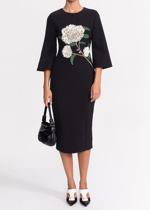 Rochie eleganta conica cu aplicatie florala 3D