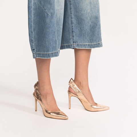 Pantofi stiletto din piele gold bronze