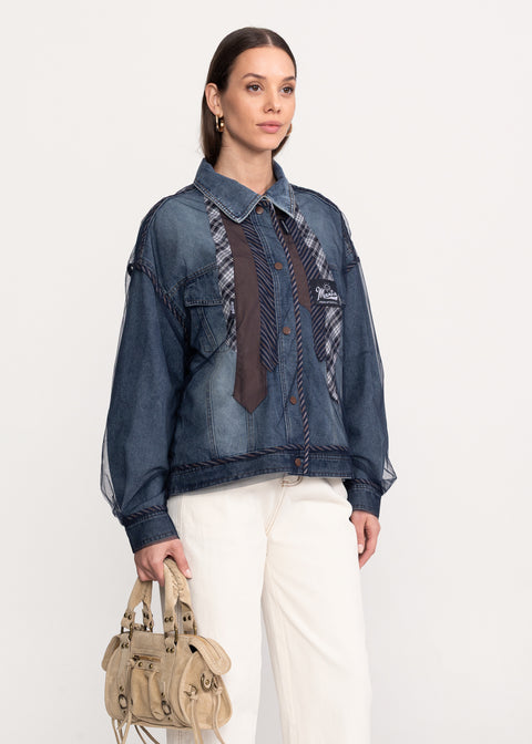 Denim Shirt with Voluminous Sleeves