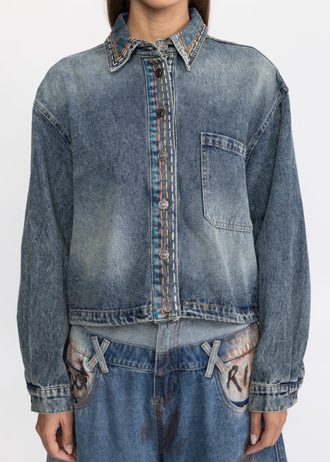Denim shirt with contrast stitching 3