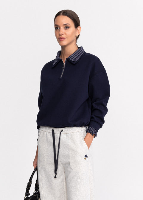 Bluza din bumbac cu guler clasic si fermoar 86810