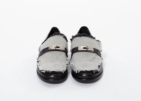 Loafers negri din Piele naturală in combinație cu material textil