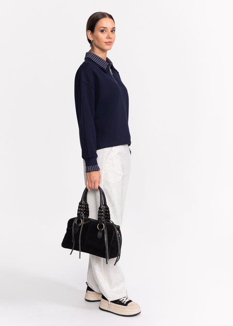 Bluza din bumbac cu guler clasic si fermoar 86810