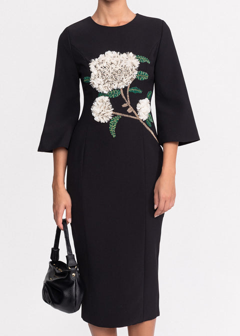Rochie eleganta conica cu aplicatie florala 3D