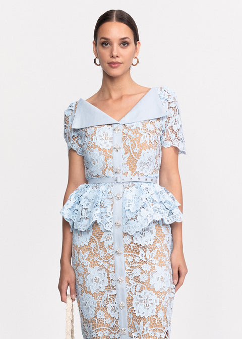 Rochie Midi din dantela cu volane stil peplum