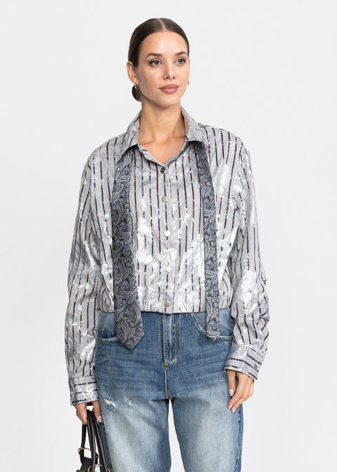 Shirt with a Classic Collar and Distressed Finish
