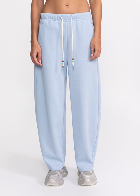 Pantaloni din bumbac cu talie elastica si snur decorat cu margele 8507