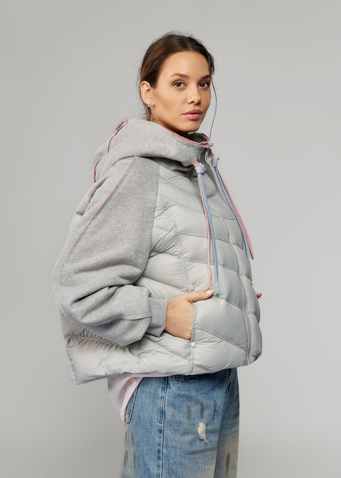 Quilted Jacket with Down Filling and Fabric Hood