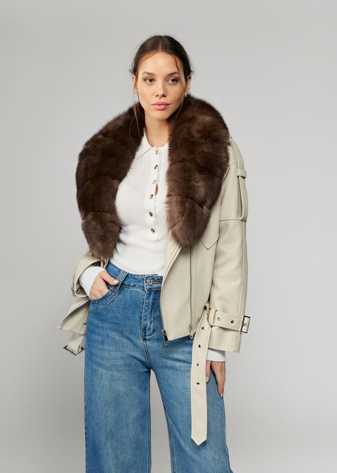 Leather Jacket with Detachable Fur Trim