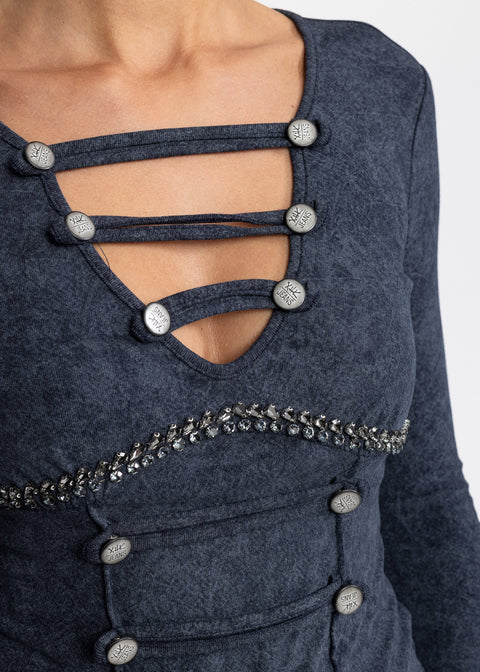 Bluza cambrata cu decolteu in V si benzi  5085