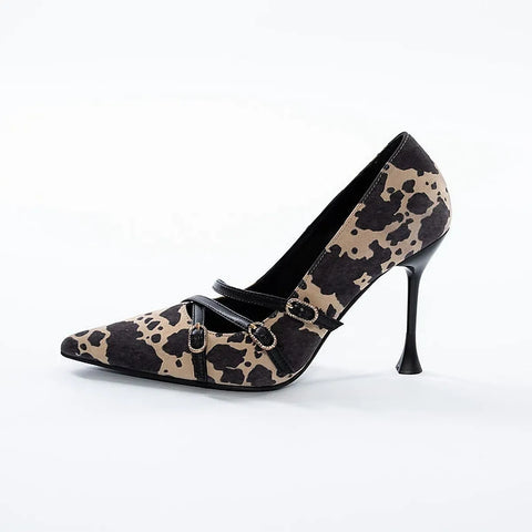 Pantofi Stiletto Animal Print cu Catarame