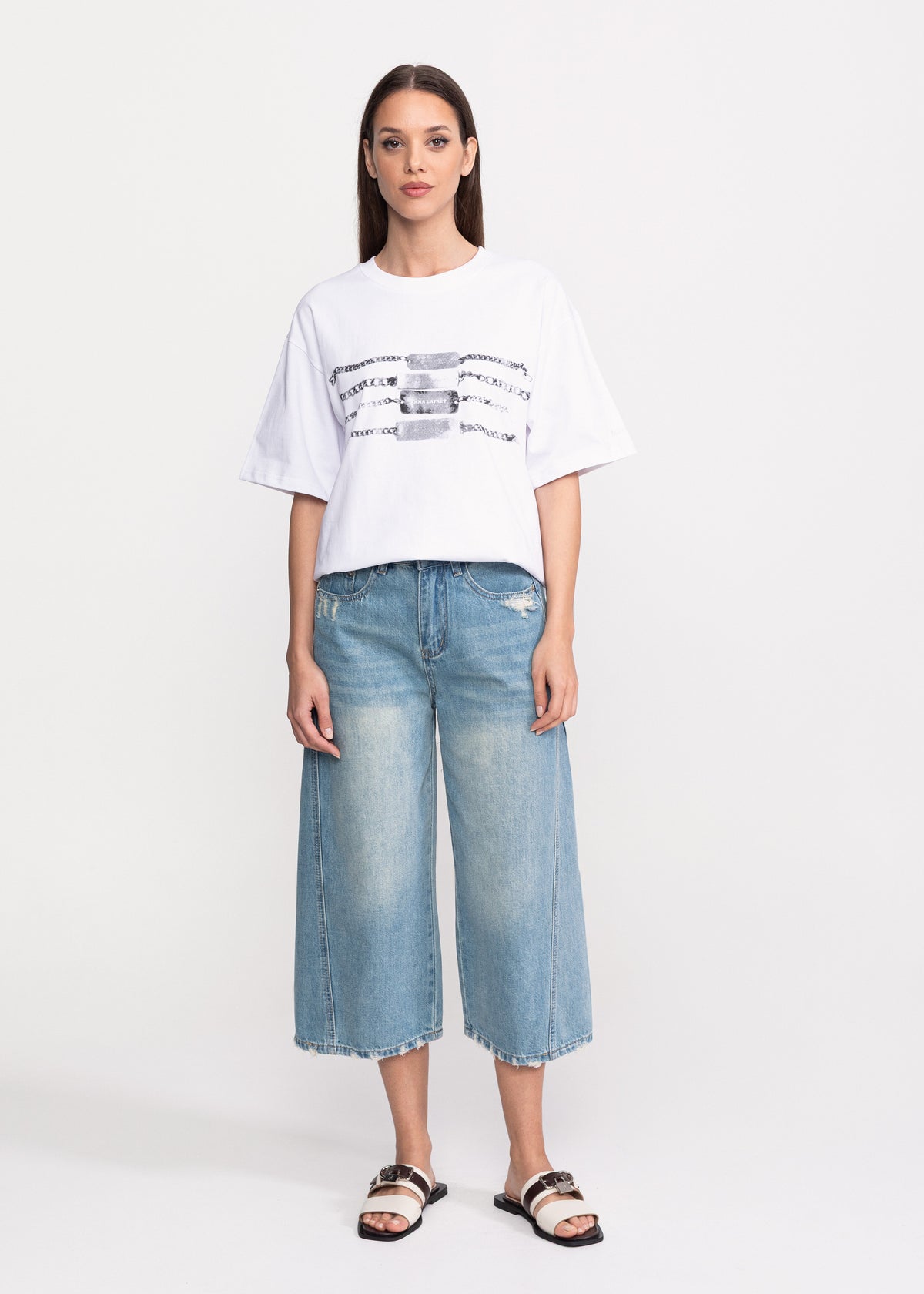 Tricou oversize cu imprimeu lanturi metalice